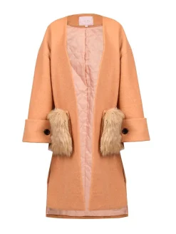 Jolie Moi Weekend Casuals-Faux Fur Pocket Padded Inner Coat, Camel