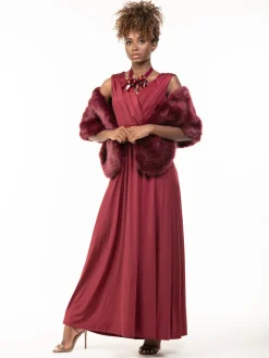 Jolie Moi Tops|Fur Wraps-Faux Fur Stole Wrap Shawl, Dark Red