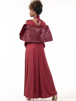 Jolie Moi Tops|Fur Wraps-Faux Fur Stole Wrap Shawl, Dark Red
