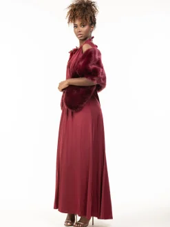 Jolie Moi Tops|Fur Wraps-Faux Fur Stole Wrap Shawl, Dark Red