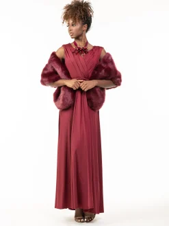 Jolie Moi Tops|Fur Wraps-Faux Fur Stole Wrap Shawl, Dark Red