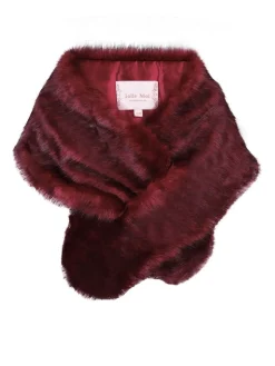 Jolie Moi Tops|Fur Wraps-Faux Fur Stole Wrap Shawl, Dark Red