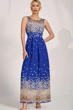 Jolie Moi Occasion Dresses|Floral Dresses-Feather Belted Maxi Dress, Blue Floral