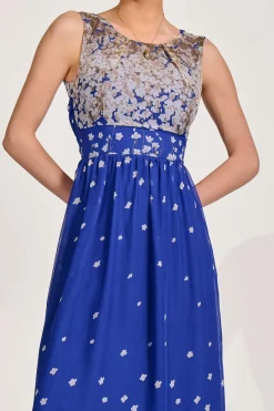 Jolie Moi Occasion Dresses|Floral Dresses-Feather Belted Maxi Dress, Blue Floral