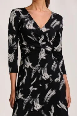 Jolie Moi Jersey Dresses|Midi Dresses-Fit and Flare Jersey Midi Dress, Black Abstract