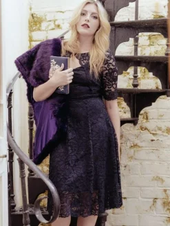 Jolie Moi Occasion Dresses|Midi Dresses-Fit And Flare Lace Midi Dress, Black