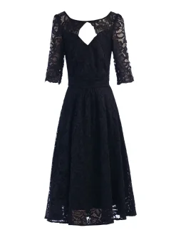 Jolie Moi Occasion Dresses|Midi Dresses-Fit And Flare Lace Midi Dress, Black