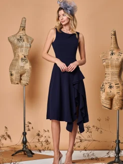 Jolie Moi Occasion Dresses|Party Dresses-Fit & Flare Ruffle Detail Midi Dress, Navy