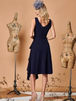 Jolie Moi Occasion Dresses|Party Dresses-Fit & Flare Ruffle Detail Midi Dress, Navy