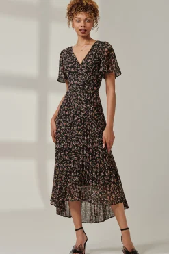 Jolie Moi Occasion Dresses|Floral Dresses-Floral Chiffon V Neck Midaxi Dress, Black Ditsy