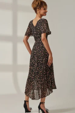 Jolie Moi Occasion Dresses|Floral Dresses-Floral Chiffon V Neck Midaxi Dress, Black Ditsy