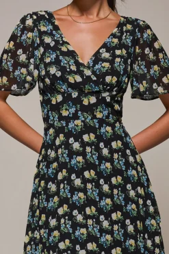 Jolie Moi Occasion Dresses|Floral Dresses- Floral Chiffon V Neck Midaxi Dress Black Floral