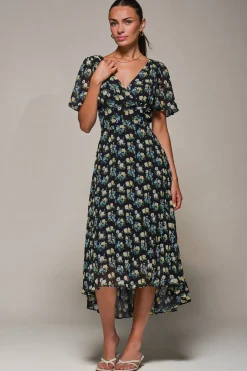 Jolie Moi Occasion Dresses|Floral Dresses- Floral Chiffon V Neck Midaxi Dress Black Floral