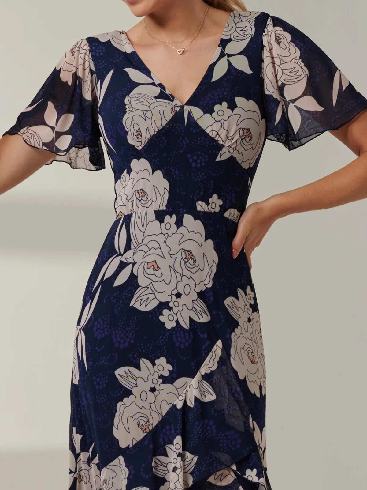 Jolie Moi Occasion Dresses|Floral Dresses-Floral Printed Tiered Maxi Dress, Navy Floral