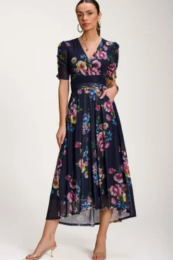 Jolie Moi Floral Dresses|Mesh Dresses-Floral Print Mesh Maxi Dress, Navy