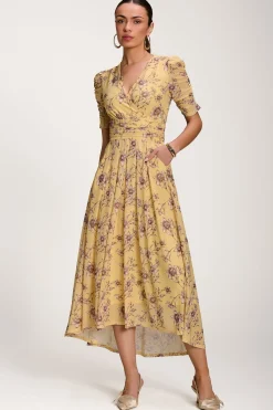 Jolie Moi Party Dresses|Maxi Dresses-Floral Print Mesh Maxi Dress, Yellow Floral