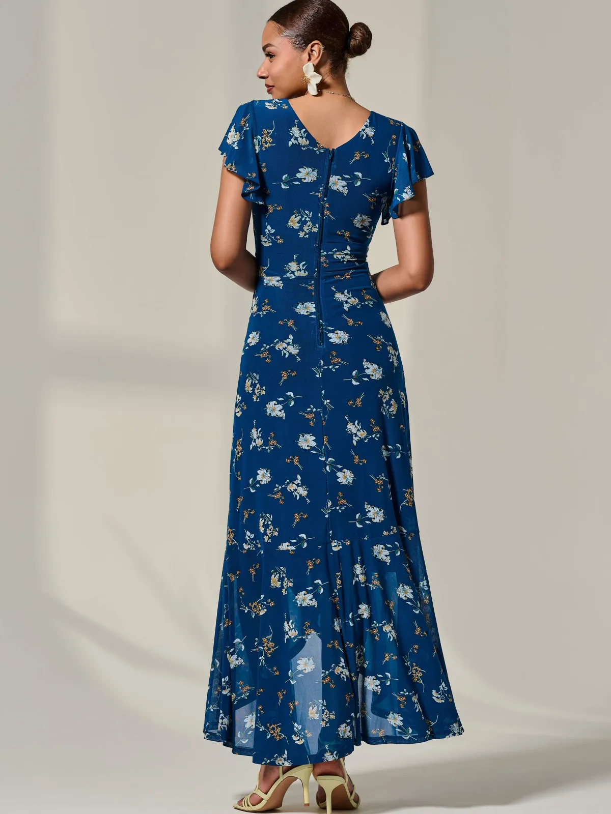 Jolie Moi Occasion Dresses|Floral Dresses-Floral Ruffle Hem Maxi Dress, Teal Floral
