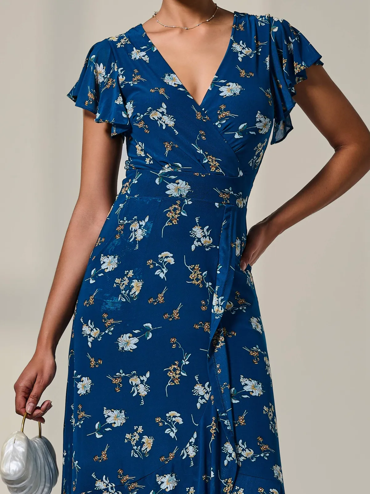 Jolie Moi Occasion Dresses|Floral Dresses-Floral Ruffle Hem Maxi Dress, Teal Floral