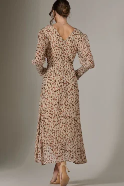 Jolie Moi Occasion Dresses|Floral Dresses-Floral Tie Up Maxi Dress, Brown Floral