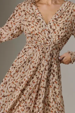 Jolie Moi Occasion Dresses|Floral Dresses-Floral Tie Up Maxi Dress, Brown Floral