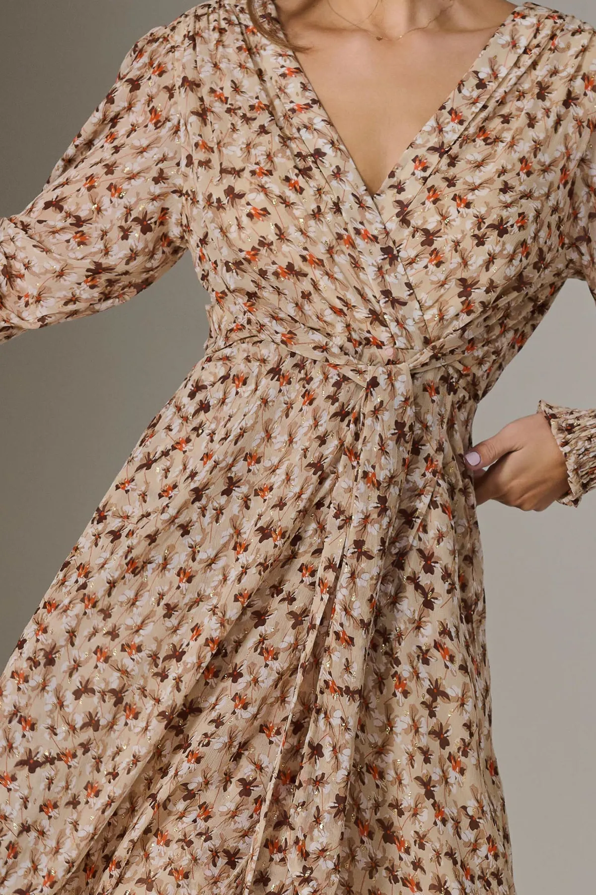 Jolie Moi Occasion Dresses|Floral Dresses-Floral Tie Up Maxi Dress, Brown Floral