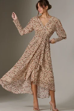 Jolie Moi Occasion Dresses|Floral Dresses-Floral Tie Up Maxi Dress, Brown Floral