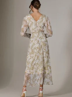 Jolie Moi Floral Dresses|Party Dresses-Floral Tie Up Maxi Dress, Cream Floral