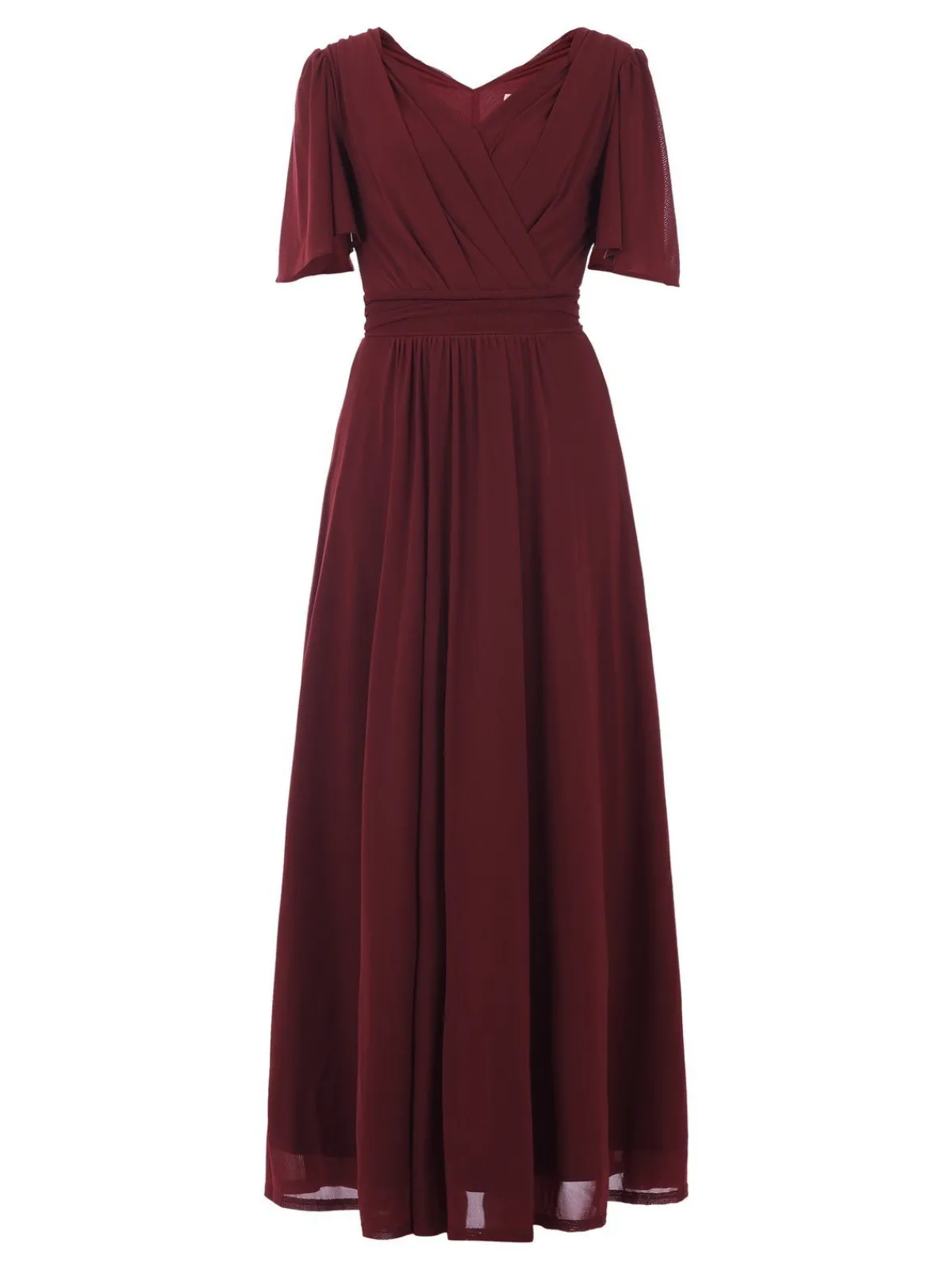 Jolie Moi Occasion Dresses|Mesh Dresses-Flute Sleeve Mesh Maxi Dress, Burgundy