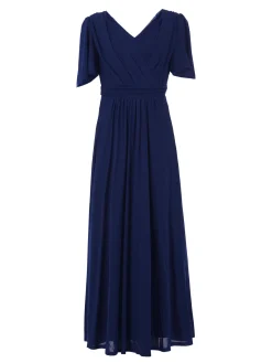 Jolie Moi Occasion Dresses|Mesh Dresses-Flute Sleeve Mesh Maxi Dress, Navy