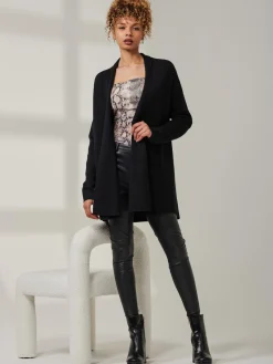Jolie Moi Knitted Cardigan|Knitted Jumpers-Folded Collar Fine Knit Cardigan, Black