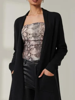 Jolie Moi Knitted Cardigan|Knitted Jumpers-Folded Collar Fine Knit Cardigan, Black
