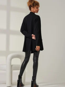 Jolie Moi Knitted Cardigan|Knitted Jumpers-Folded Collar Fine Knit Cardigan, Black