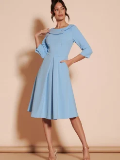 Jolie Moi Mother Of The Bride|Midi Dresses-Fold Neckline Sleeved Midi Dress, Light Blue