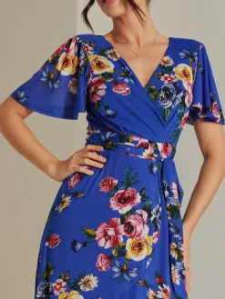 Jolie Moi Occasion Dresses|Mesh Dresses-Frill Dip Hem Mesh Maxi Dress, Royal Floral