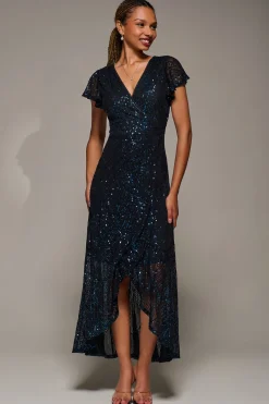 Jolie Moi Occasion Dresses|Mother Of The Bride-Frill Short Sleeve Sequin Maxi Dress, Black Navy