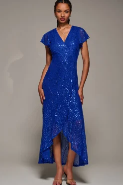 Jolie Moi Occasion Dresses|Mother Of The Bride-Frill Short Sleeve Sequin Maxi Dress, Royal Blue
