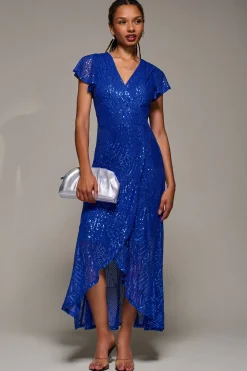 Jolie Moi Occasion Dresses|Mother Of The Bride-Frill Short Sleeve Sequin Maxi Dress, Royal Blue