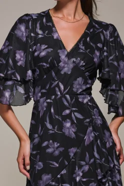 Jolie Moi Occasion Dresses-Frill Trim Mesh Maxi Dress, Purple Floral
