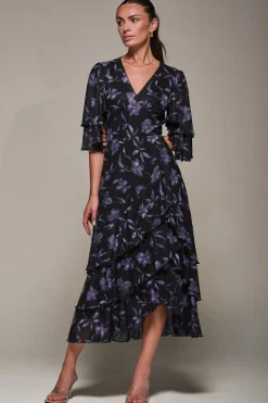 Jolie Moi Occasion Dresses-Frill Trim Mesh Maxi Dress, Purple Floral