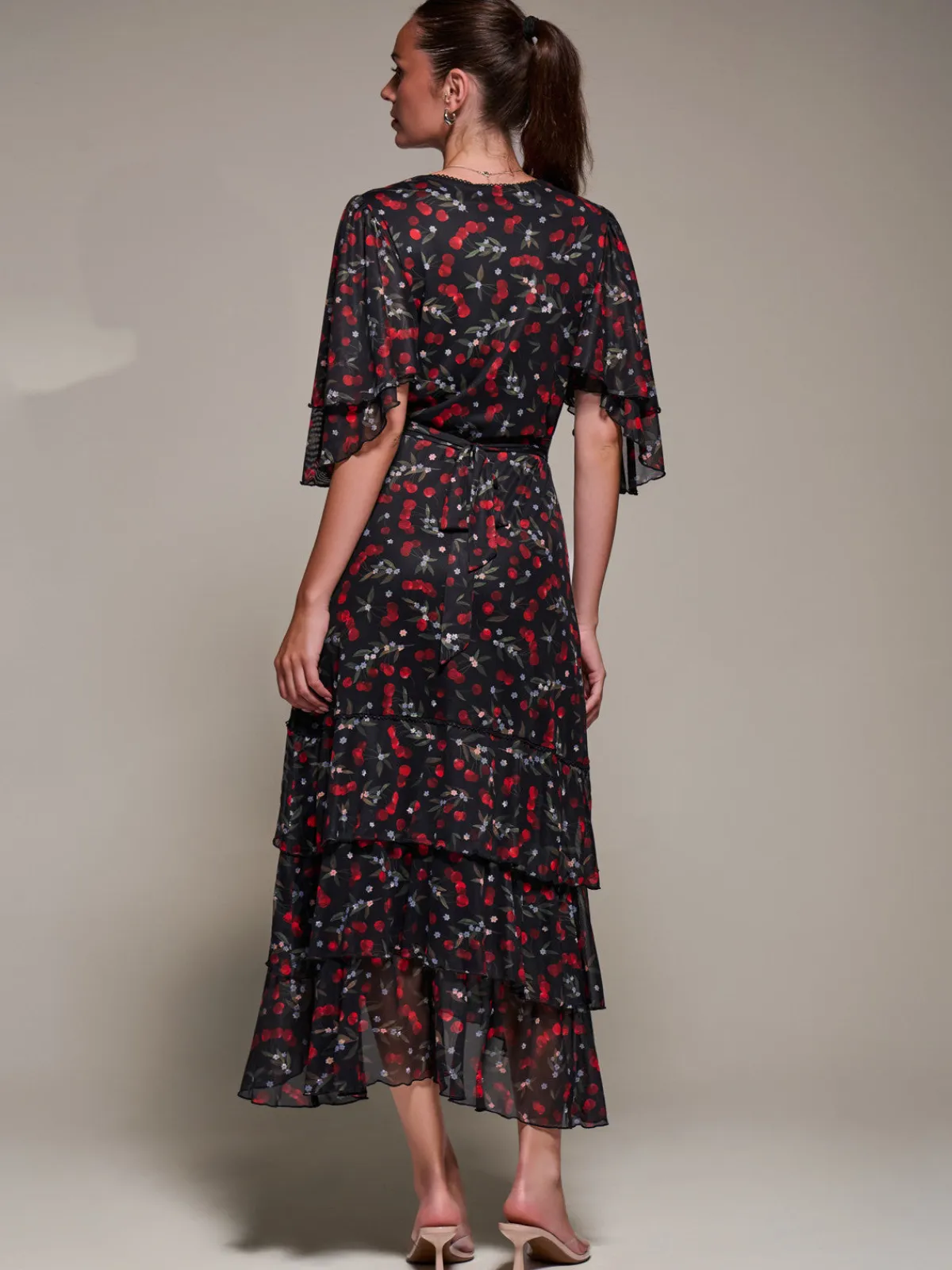 Jolie Moi Occasion Dresses|Weekend Casuals-Frill Trim Mesh Maxi Dress, Red Cherry