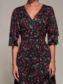 Jolie Moi Occasion Dresses|Weekend Casuals-Frill Trim Mesh Maxi Dress, Red Cherry