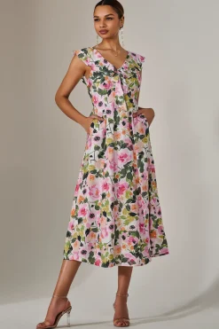 Jolie Moi Occasion Dresses|Weekend Casuals-Frill V Neck Midaxi Dress, Multi Floral