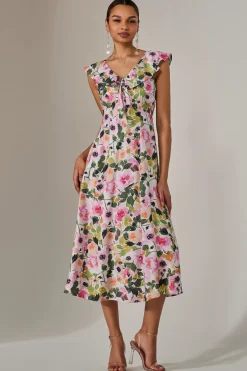 Jolie Moi Occasion Dresses|Weekend Casuals-Frill V Neck Midaxi Dress, Multi Floral