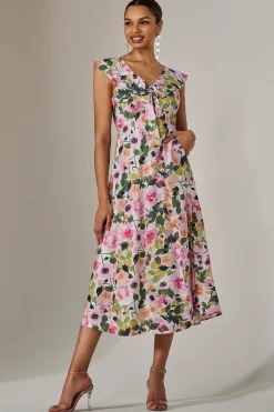 Jolie Moi Occasion Dresses|Weekend Casuals-Frill V Neck Midaxi Dress, Multi Floral