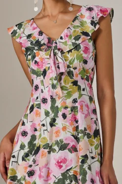 Jolie Moi Occasion Dresses|Weekend Casuals-Frill V Neck Midaxi Dress, Multi Floral