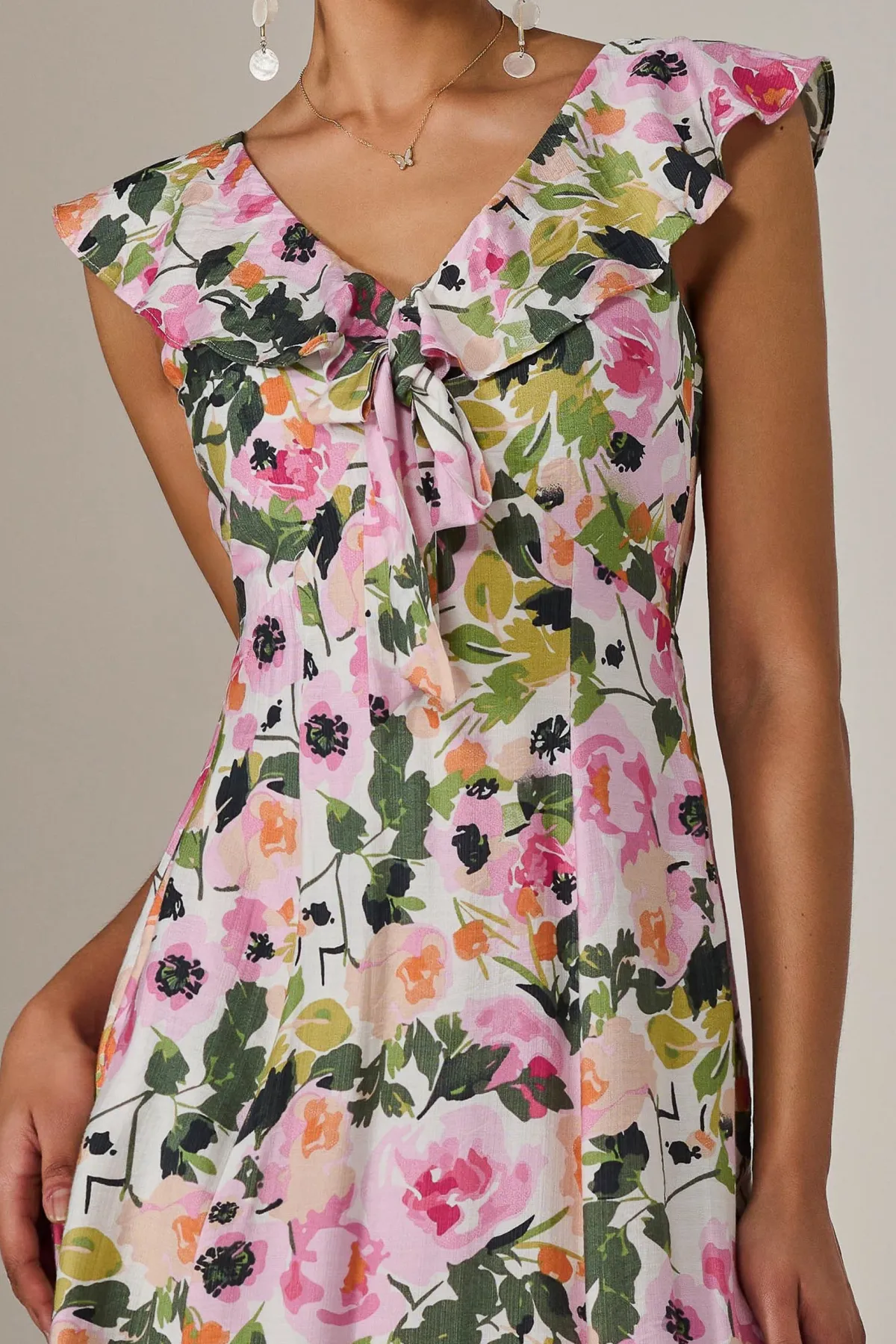 Jolie Moi Occasion Dresses|Weekend Casuals-Frill V Neck Midaxi Dress, Multi Floral