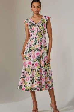 Jolie Moi Occasion Dresses|Weekend Casuals-Frill V Neck Midaxi Dress, Multi Floral