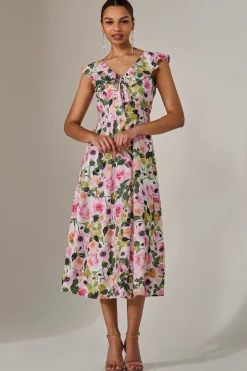 Jolie Moi Occasion Dresses|Weekend Casuals-Frill V Neck Midaxi Dress, Multi Floral
