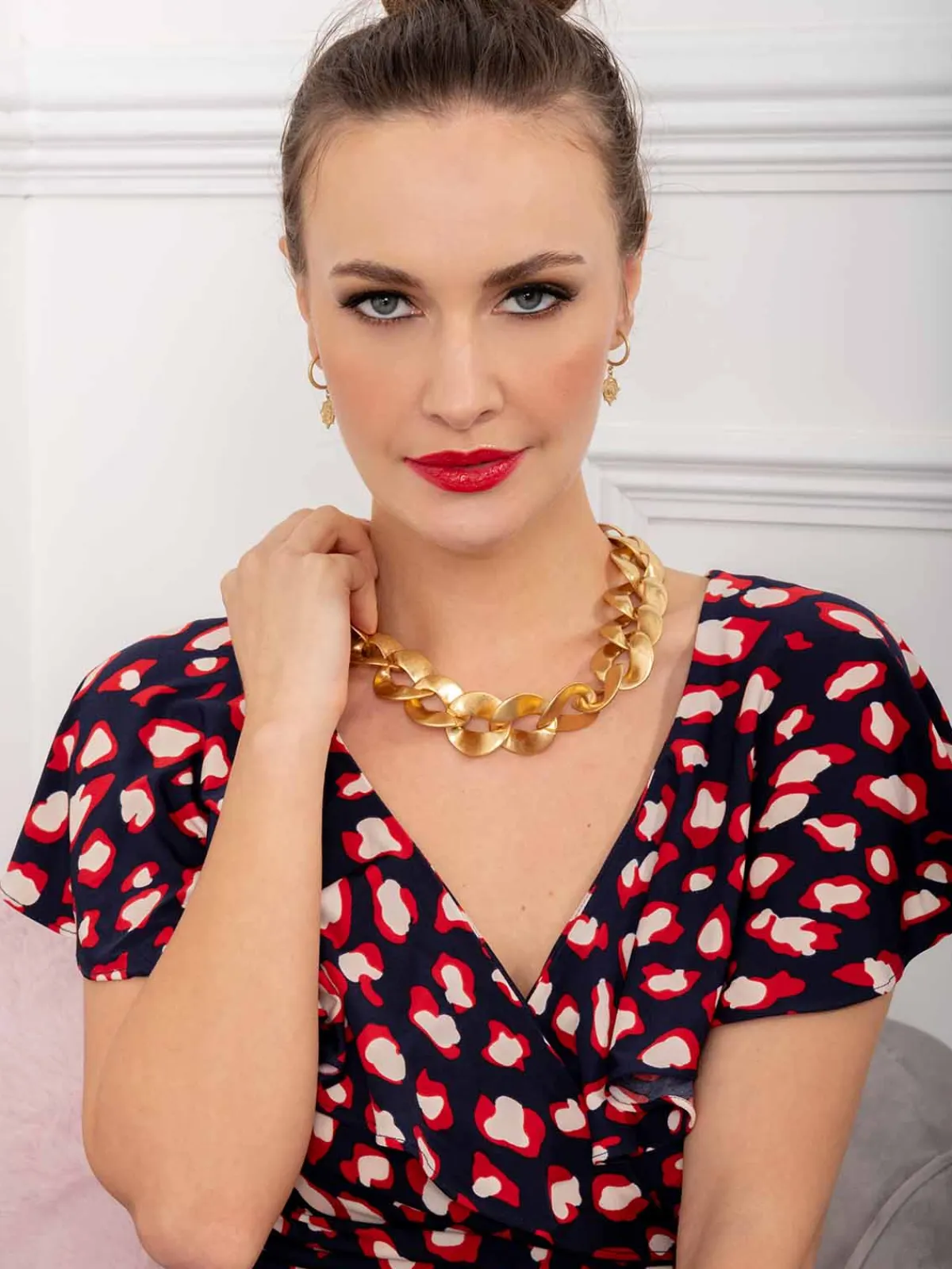 Jolie Moi Occasion Dresses|Jersey Dresses-Frilly Midi Dress, Navy Animal