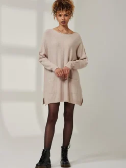 Jolie Moi Knitted Jumpers-Front Pocket Loose Fit Knit Jumper, Sand Heather